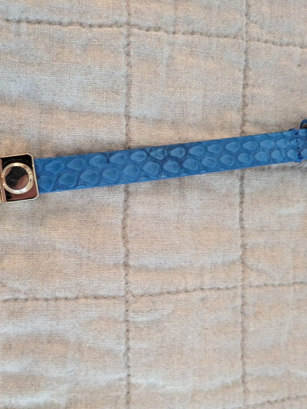 J Crew Bi-Color Mixed Leather Skinny Belt Blue Black Gold Rivet Detail Sz L, siz - Picture 2 of 5